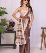 Brown linen  saree with blouse