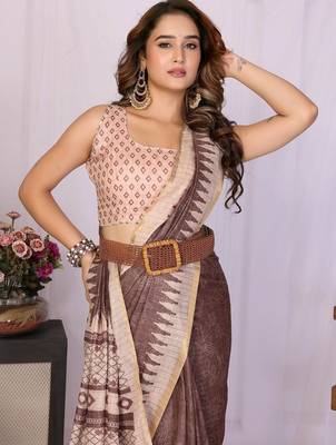 Brown linen  saree with blouse 2