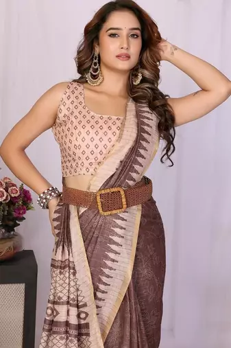 Brown linen  saree with blouse