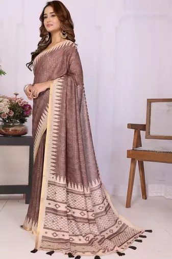 Brown linen  saree with blouse