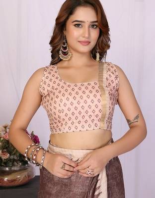 Brown linen  saree with blouse 4
