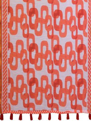 Orange linen printed saree with blouse 4