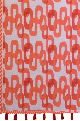 Orange linen printed saree with blouse