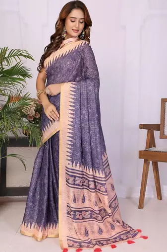 Navy blue linen  saree with blouse