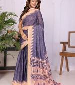 Navy blue linen  saree with blouse