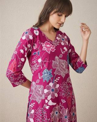 Women Floral Printed Regular Pure Cotton Kurta with Trousers 2