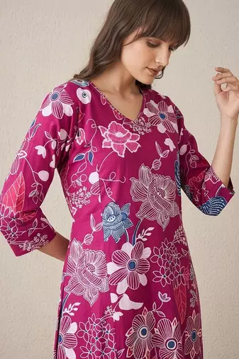 Women Floral Printed Regular Pure Cotton Kurta with Trousers