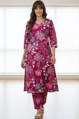 Women Floral Printed Regular Pure Cotton Kurta with Trousers