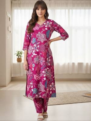 Women Floral Printed Regular Pure Cotton Kurta with Trousers 4