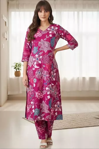 Women Floral Printed Regular Pure Cotton Kurta with Trousers