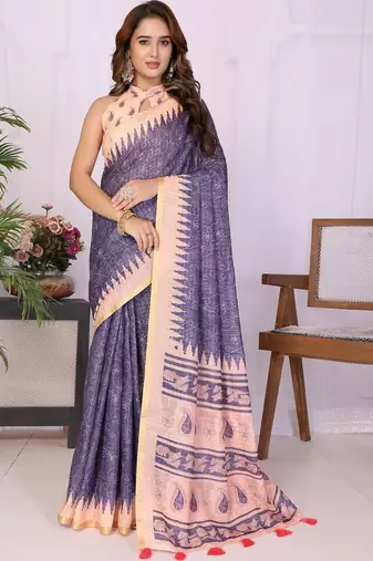 Navy blue linen  saree with blouse