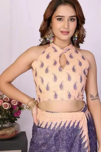 Navy blue linen  saree with blouse