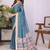 Blue linen printed saree with blouse