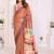 Brown linen printed saree with blouse