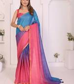 Multicolor linen striped saree with blouse