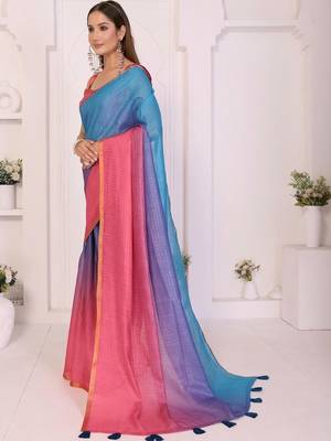 Multicolor linen striped saree with blouse 3