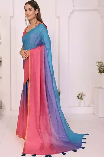 Multicolor linen striped saree with blouse