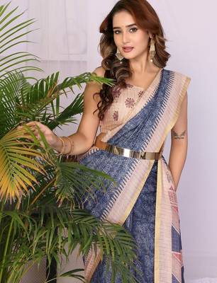 Blue linen  saree with blouse 2