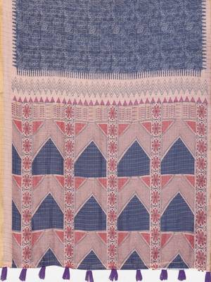 Blue linen  saree with blouse 5