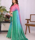 Multicolor linen solid saree with blouse