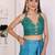 Blue linen checked saree with blouse