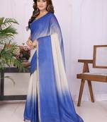 Blue linen checked saree with blouse