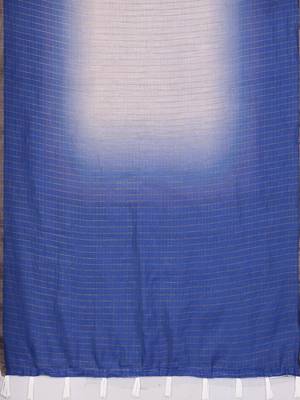 Blue linen checked saree with blouse 4