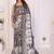 Navy blue linen printed saree with blouse