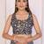 Navy blue linen printed saree with blouse