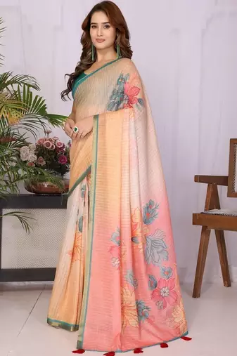 Multicolor linen checked saree with blouse
