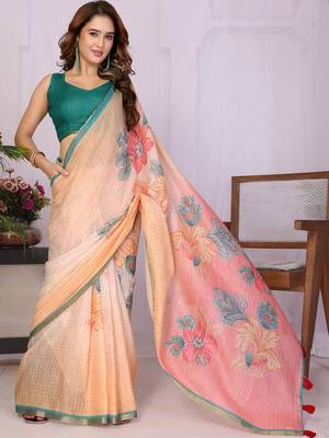 Multicolor linen checked saree with blouse 3
