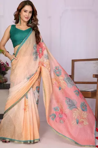 Multicolor linen checked saree with blouse
