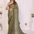 Olive linen printed saree with blouse