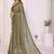 Olive linen printed saree with blouse