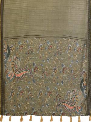 Olive linen printed saree with blouse 4