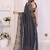Charcoal linen printed saree with blouse