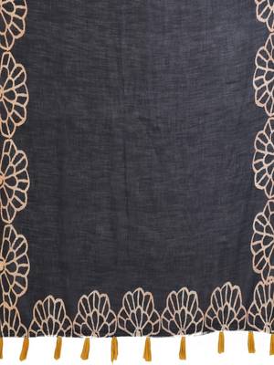 Charcoal linen printed saree with blouse 5