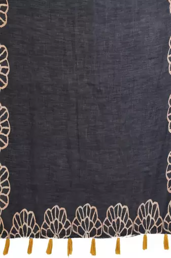 Charcoal linen printed saree with blouse