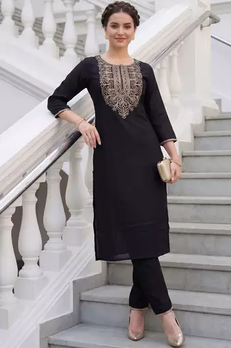 Women Ethnic Motifs Embroidered Regular Thread Work Pure Cotton Kurta with Trousers