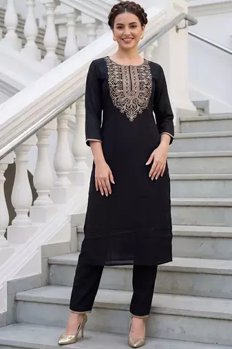 Women Ethnic Motifs Embroidered Regular Thread Work Pure Cotton Kurta with Trousers