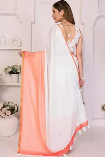 White linen solid saree with blouse
