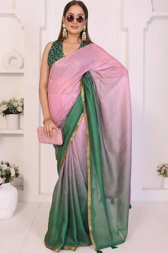 Multicolor linen checked saree with blouse