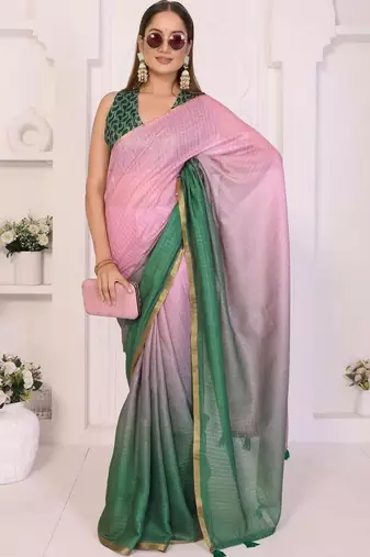 Multicolor linen checked saree with blouse