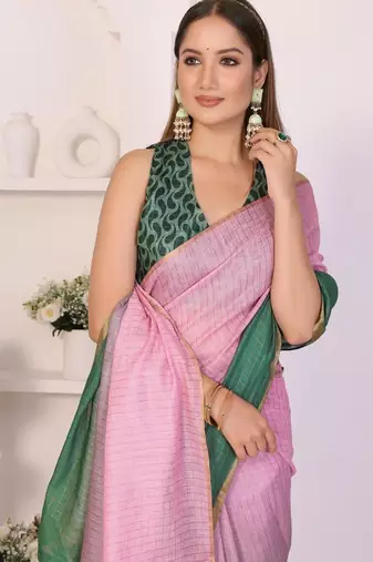Multicolor linen checked saree with blouse