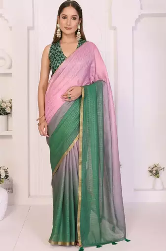 Multicolor linen checked saree with blouse