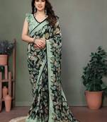 Green chiffon printed saree with blouse