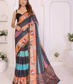 Multicolor linen printed saree with blouse
