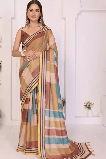Multicolor linen printed saree with blouse