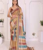 Multicolor linen printed saree with blouse