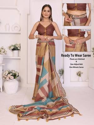 Multicolor linen printed saree with blouse 2